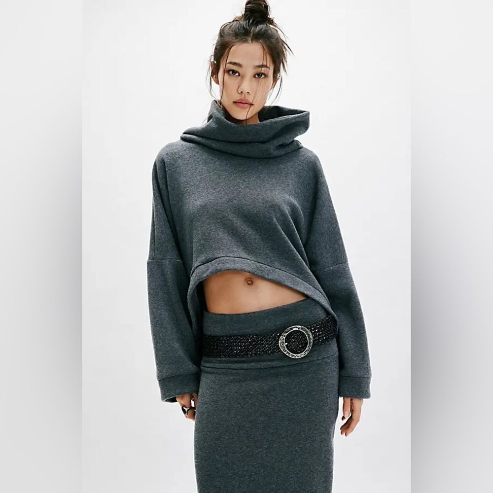 free people freest milley knit skirt top set terry gray
